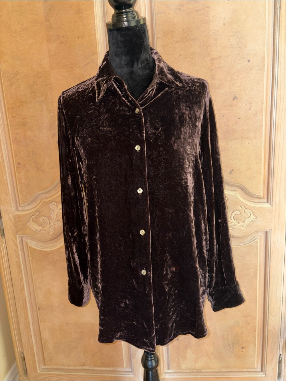 Ann Taylor Velvet Button-Front Jacket in Dark Brown